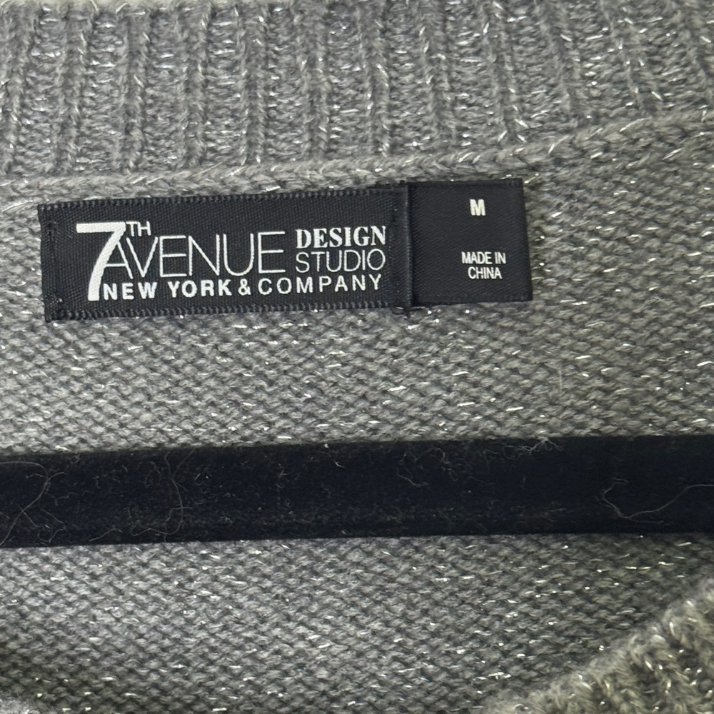 💫 NY&C 7th Avenue Grey Metallic Ruffle Sleeve Sweater - Picture 2 of 7